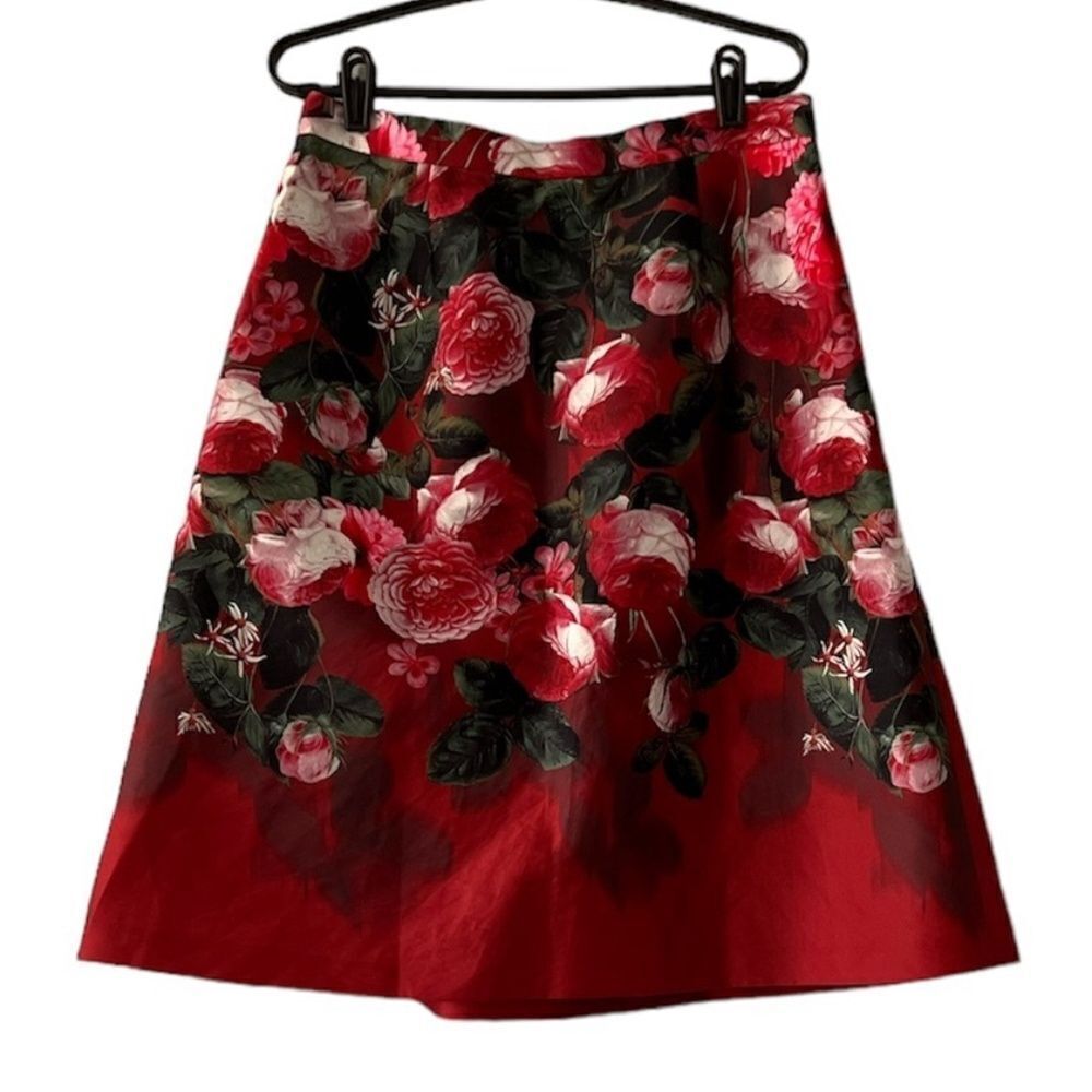 Talbots Luxury Red Floral Pleated Skirt size 8